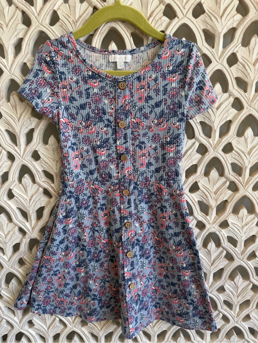 Btween Girls Blue Floral Button Front Dress Size 5
